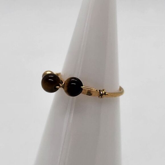 Gold Tone & Tiger's Eye Bead Ring (3) - Picture 3 of 5